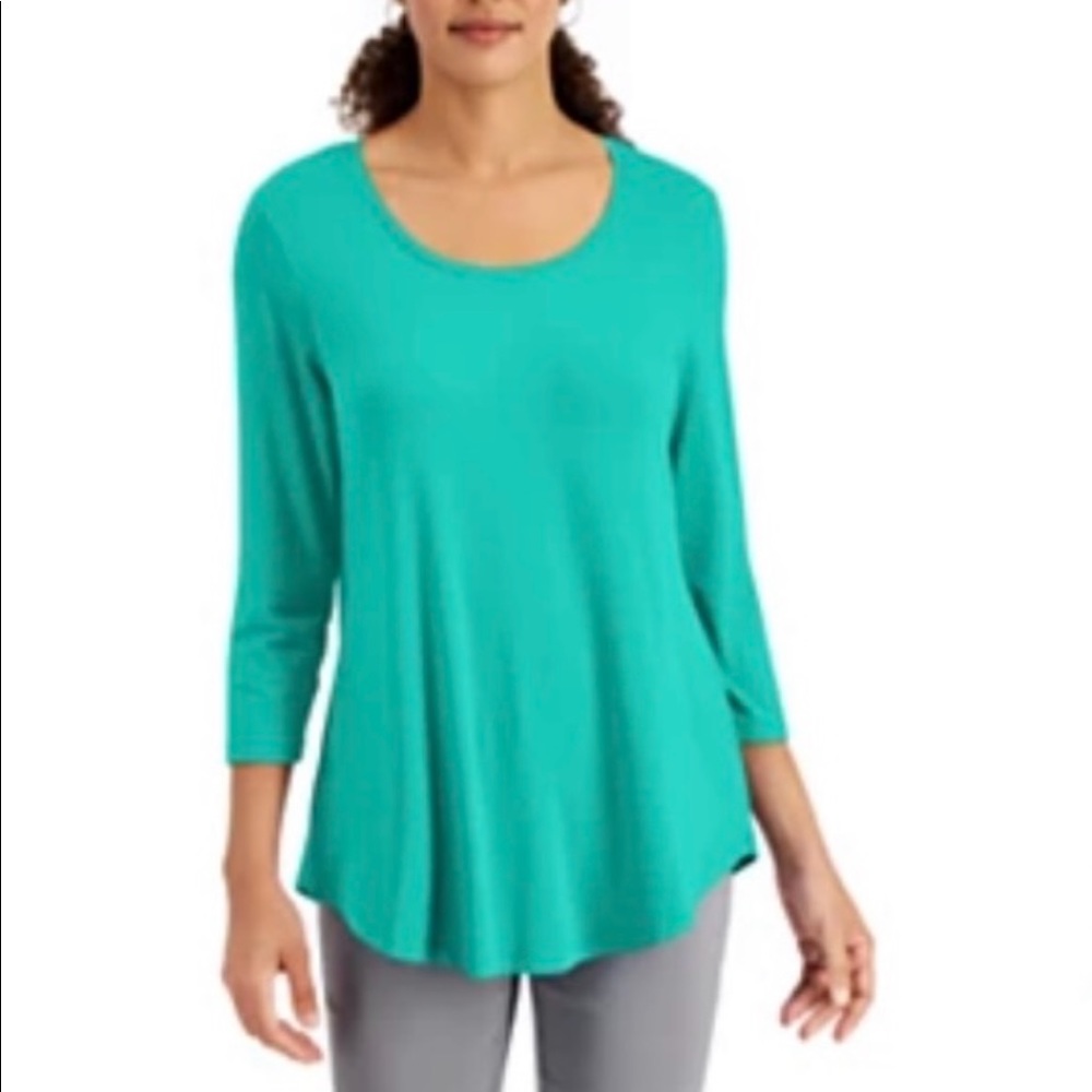 JM Collection Aqua Scoop Neck Tunic Top